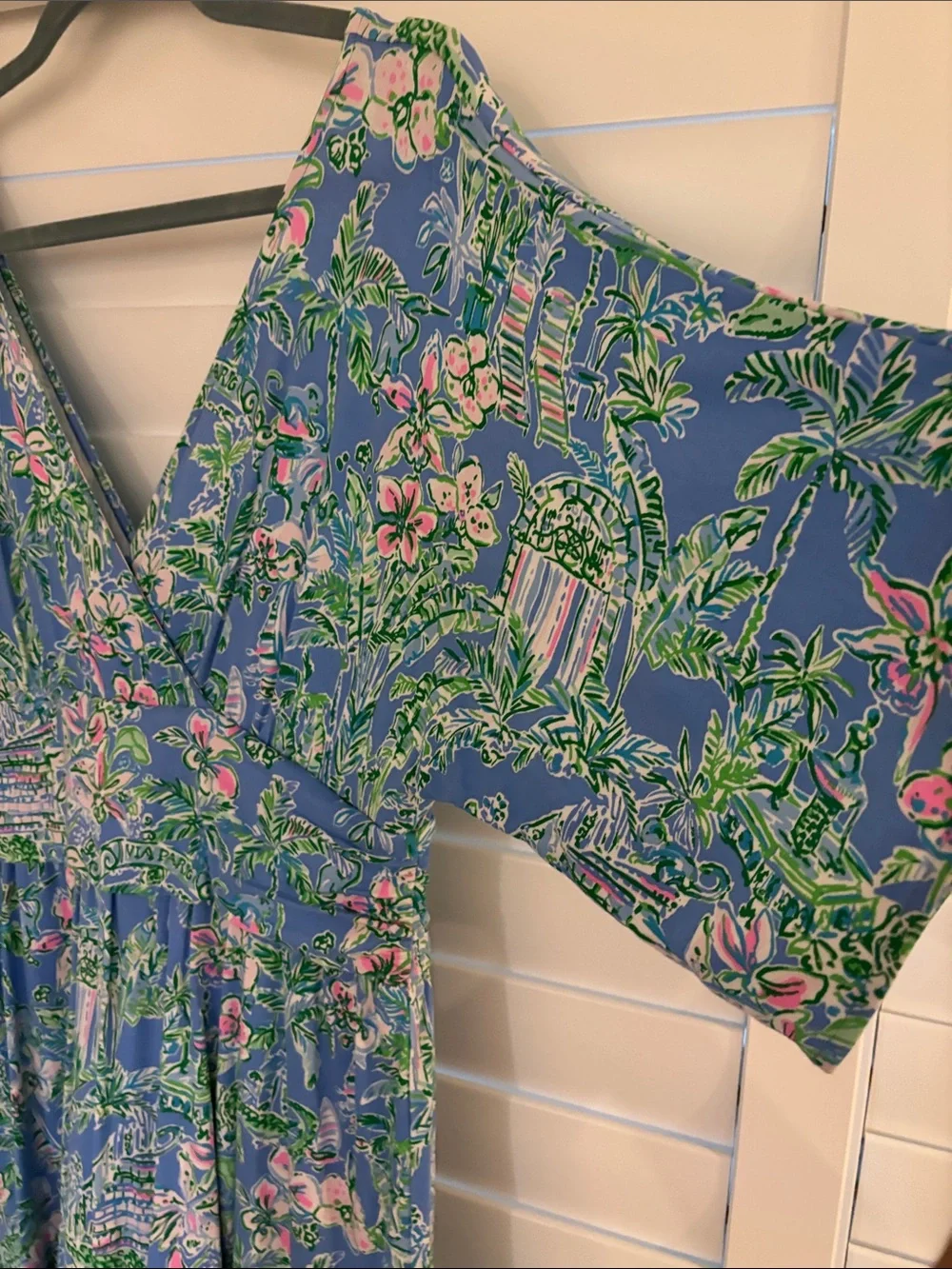 Lilly Pulitzer Blue Tropical Print V-Neck Skirted Romper - Picture 6 of 7